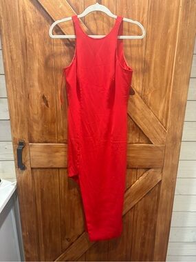 JAYGODFREY Red Asymmetrical One-Should Midi Dress